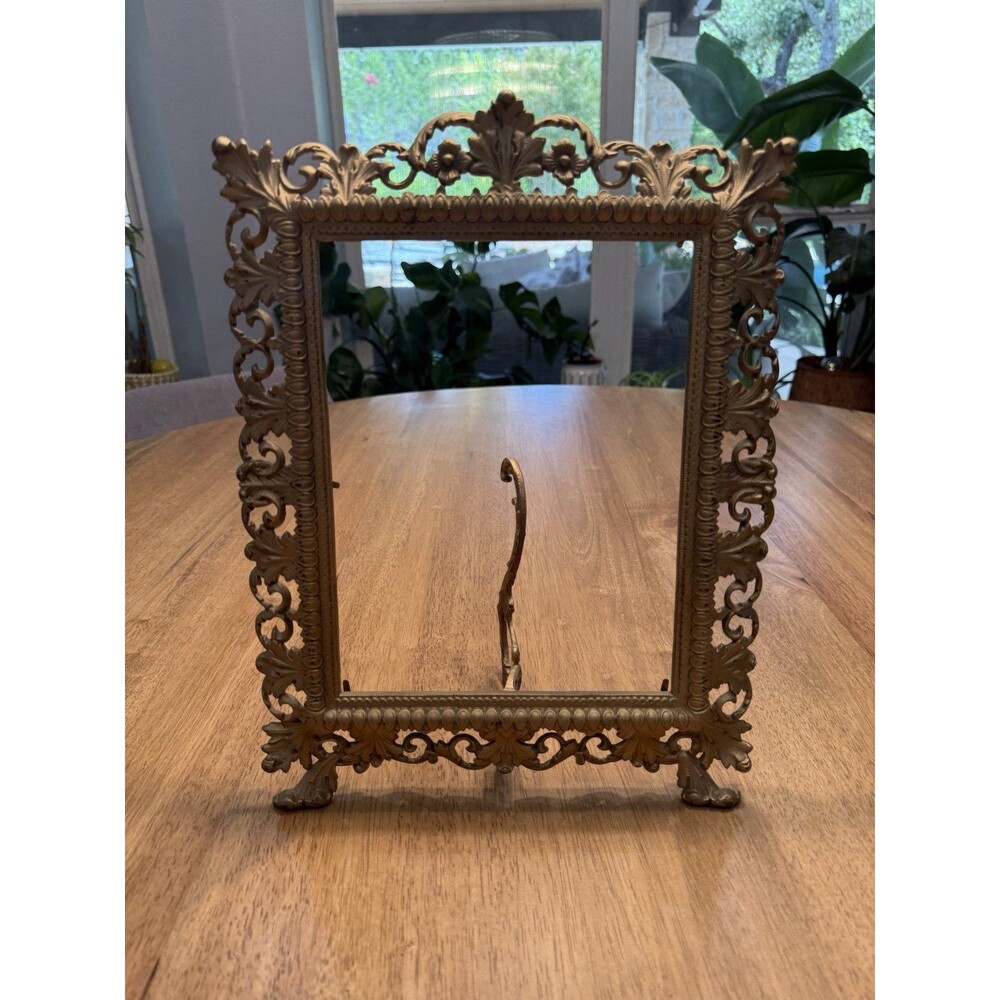 Vintage Ornate Gold Tone Picture Frame Easel Metal Baroque Rococo 8x10